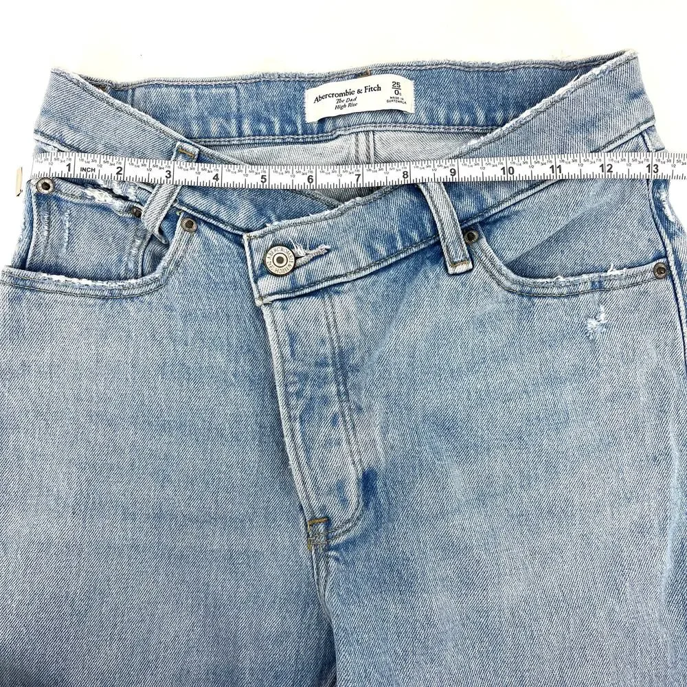 Abercrombie & Fitch The Dad High Rise Asymmetrical Button Fly Jeans Sz 25 Short
